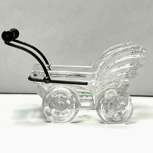 Kristalcolor 24% Lead Crystal Baby Carriage w/ Cobalt Blue Handle Made in Italy